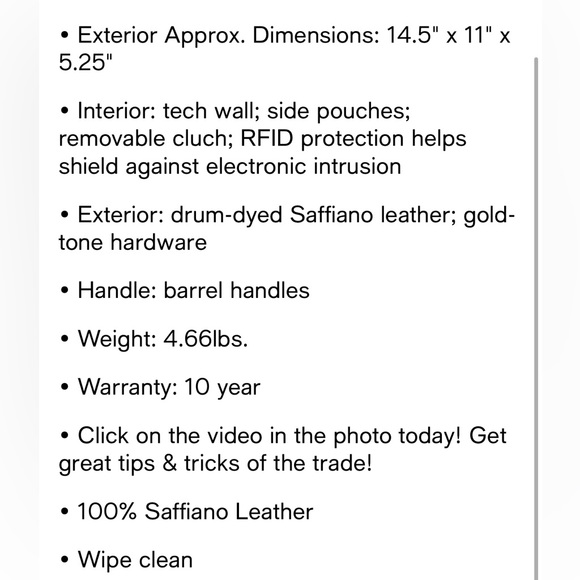 JOY MANGANO CHRISTIE COLLECTION LEATHER SATCHEL W ZIP COMPARTMENT AND WRISTLET. - Picture 10 of 10